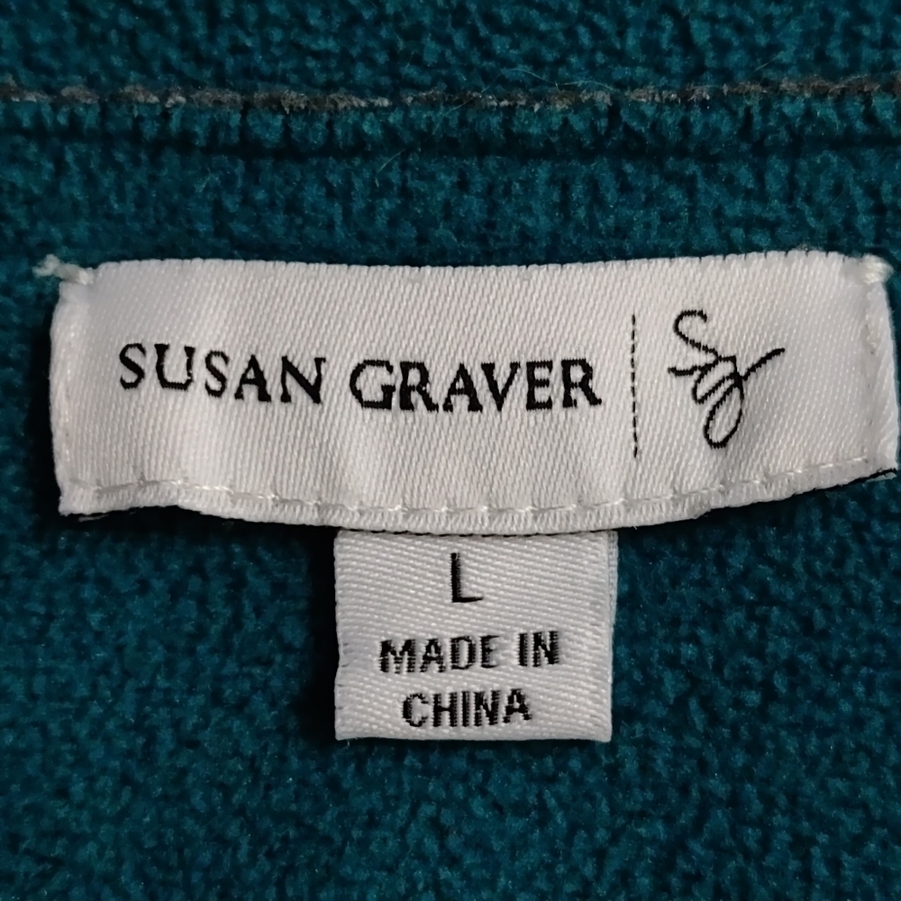 Susan Graver Womens Reversible Gray /Teal Fleece Long Sleeve Button Up Coat Sz L - Picture 12 of 13
